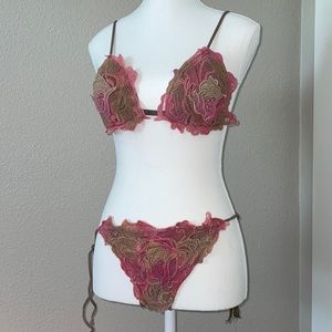 Unique Knit Floral Pink/Tan Ombré Swim Suit Size S